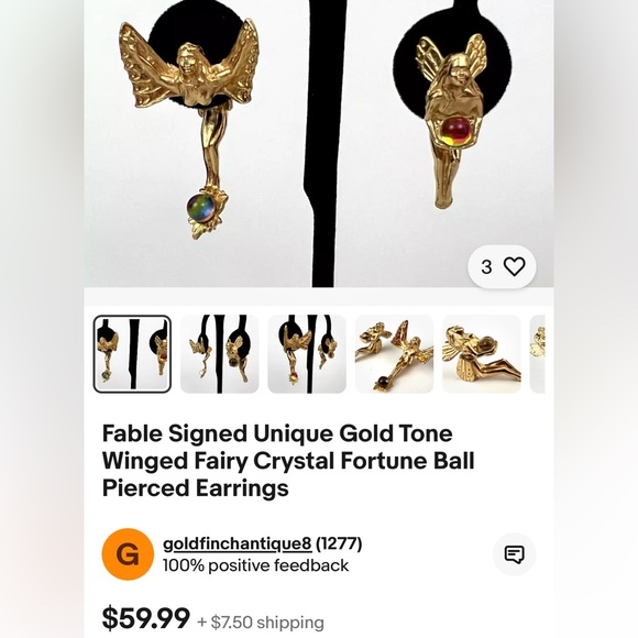 Fable Signed Unique Gold-Tone Two-Piece Dragon Earrings - Picture 6 of 6